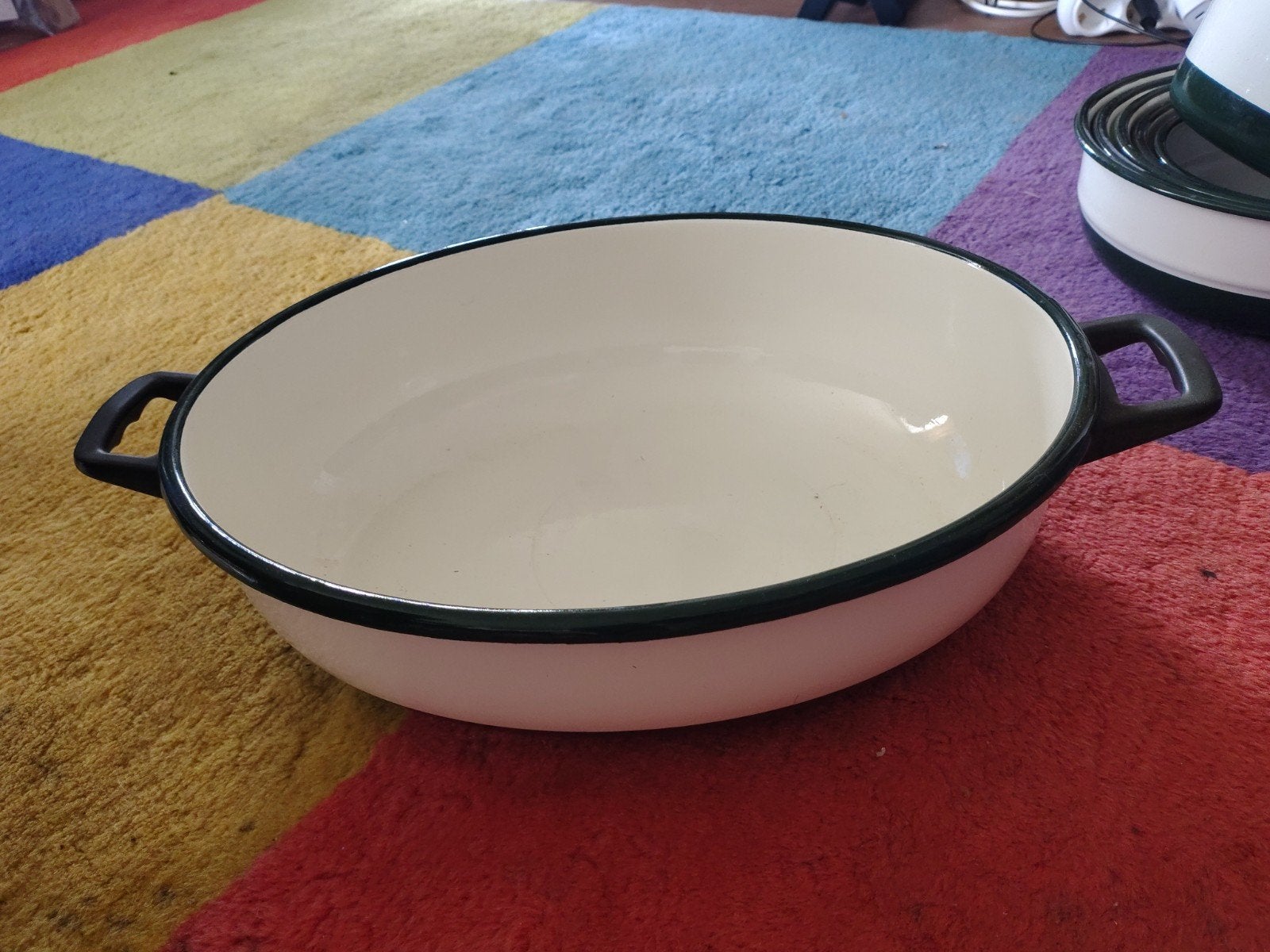 Ovale braadslede 35 cm - groen emaille, Antiek en Kunst, Ophalen of Verzenden
