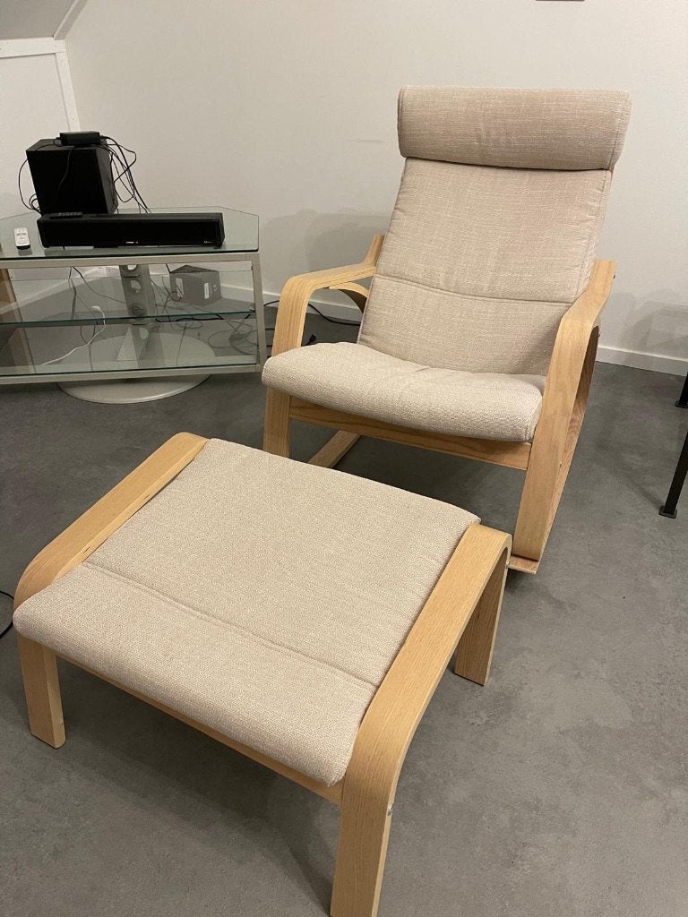 Poäng schommelstoel beige IKEA incl voetenbank zg als nieuw!, Ophalen, Twee, Overige kleuren, Scandinavisch
