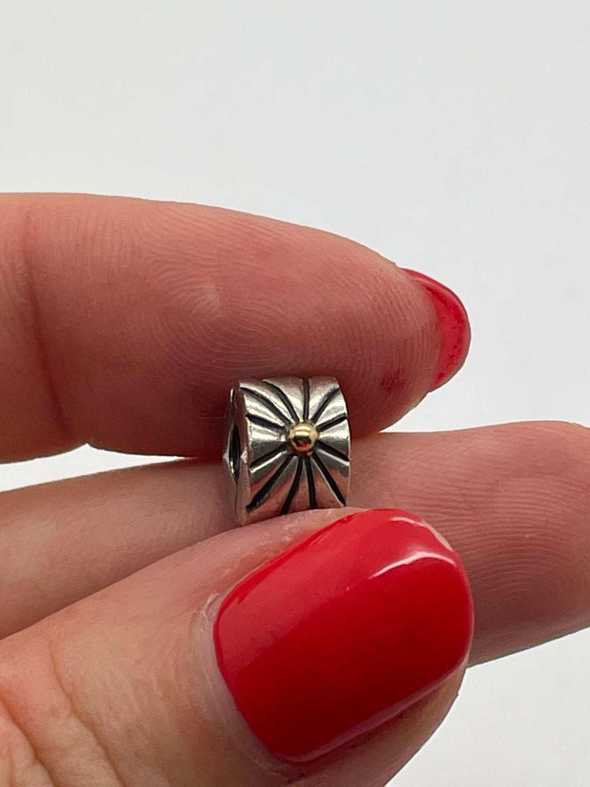 F79 Pandora goud op zilveren stopper bedel stralend, Sieraden, Tassen en Uiterlijk, Bedels, Pandora, Ophalen of Verzenden, X, Zilver