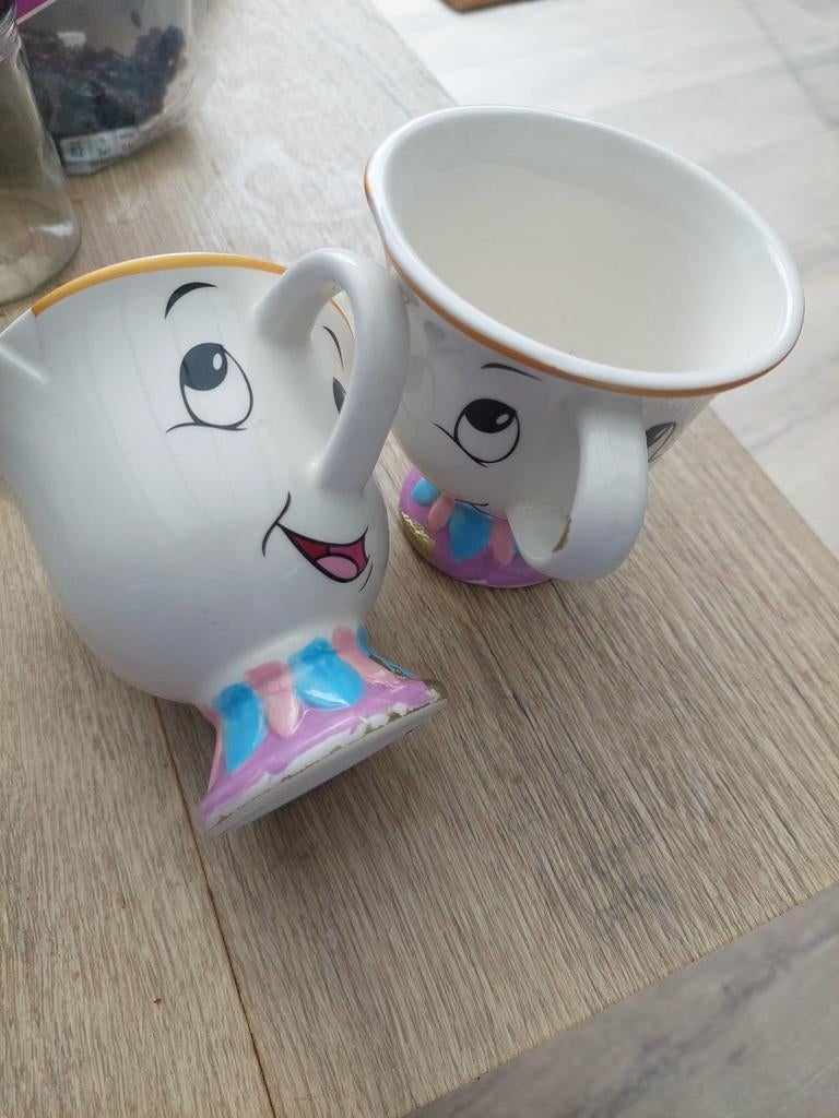 Disney Belle en het Beest Chip bekers, Ophalen of Verzenden, Gebruikt, Keramiek, Kop(pen) en/of Schotel(s)