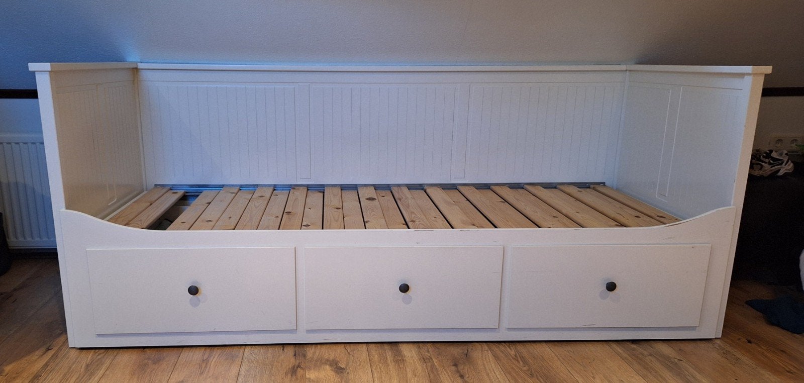 IKEA HEMNES Bedbank met 3 lades, wit, 80x200 cm, Ophalen, Gebruikt, Eenpersoons, Wit