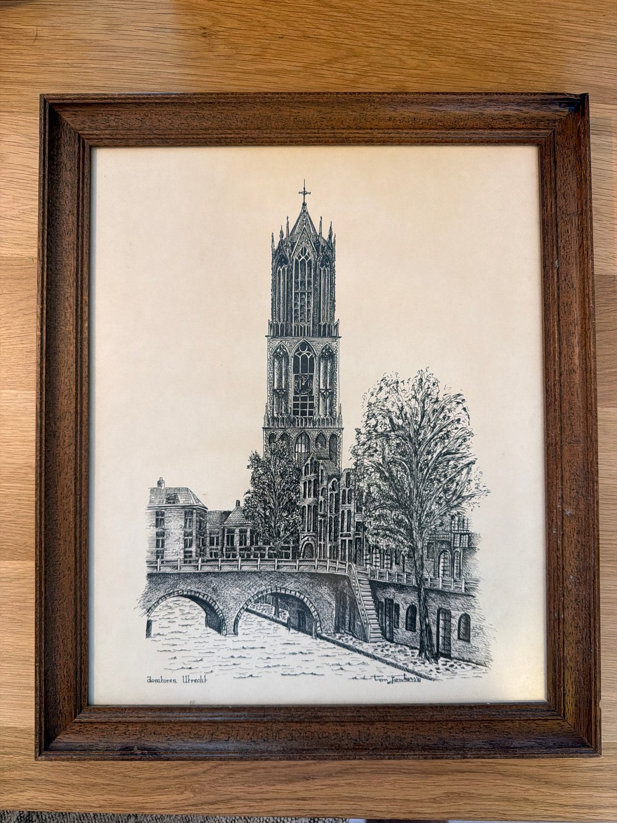 Schilderij Domtoren Utrecht door Ton Jonkers (1981), Ophalen, Schilderij, Ingelijst