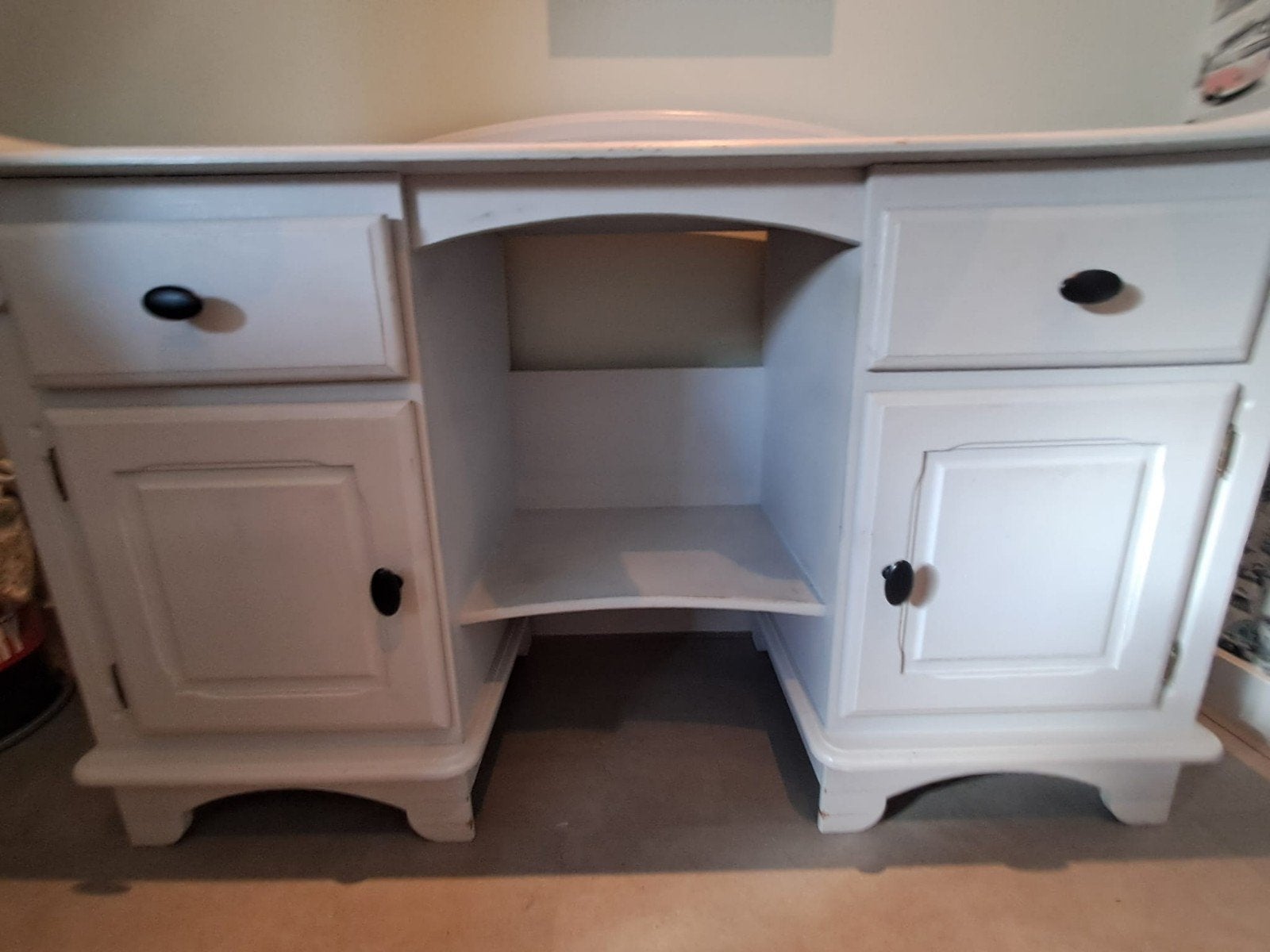 Mooi groot massief houten bureau grijs mat krijtverf, Ophalen, Gebruikt, Grijs, Hout