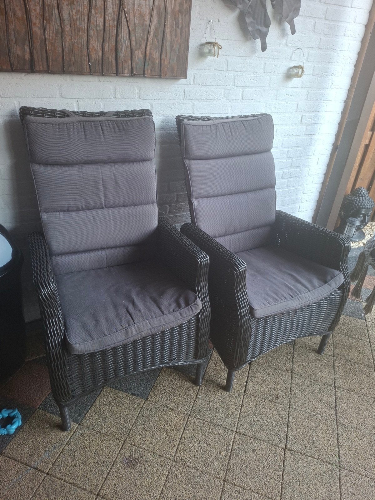 4 verstelbare wicker tuinstoelen met kussens, Ophalen, Gebruikt, Wicker, Verstelbaar