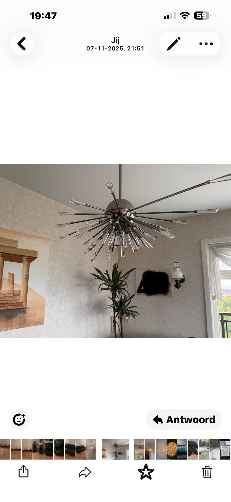 Grote Sputnik design hanglamp chroom met kristalglas, Ophalen, Zo goed als nieuw