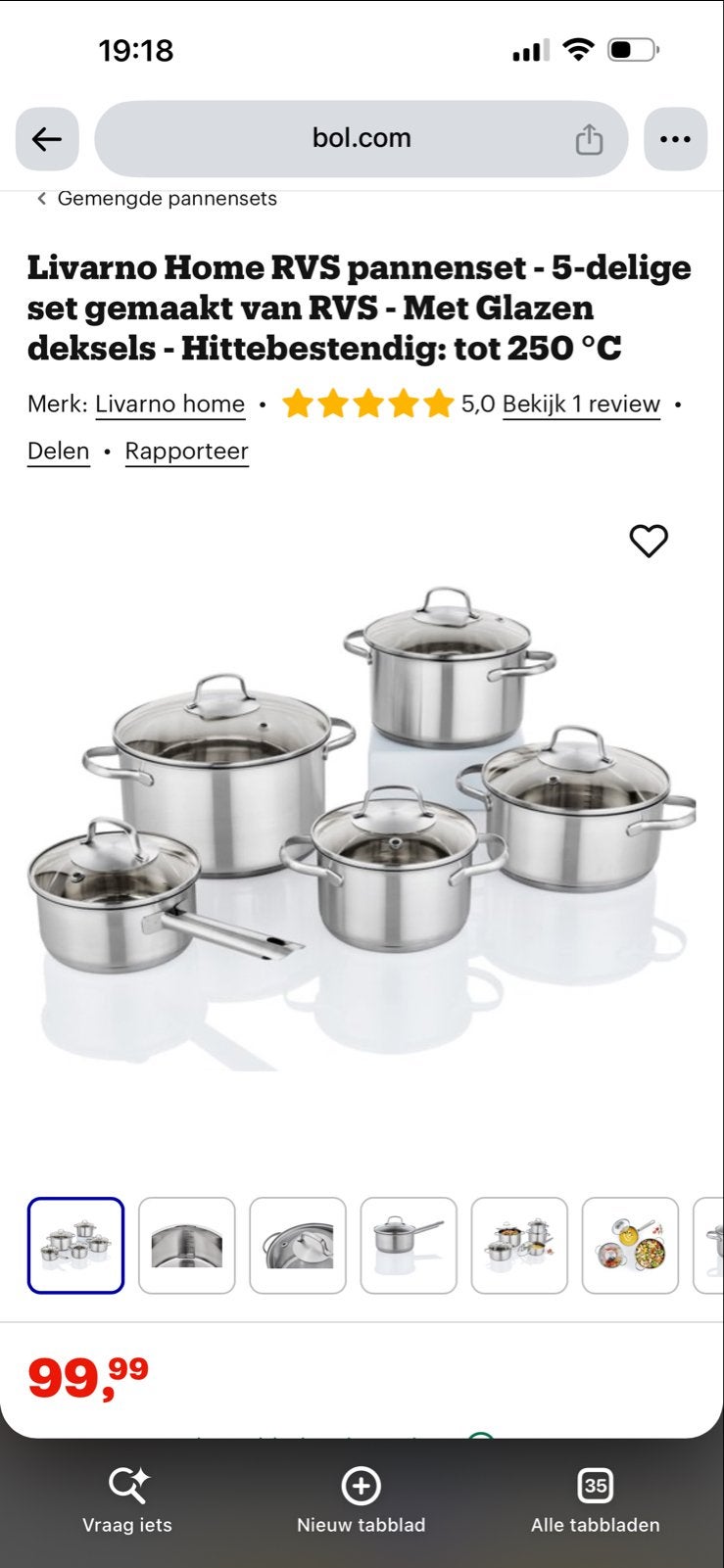 Livarmo Home RVS pannenset - 5-delig - Met Glazen deksels, Gebruikt, Met deksel, Pannenset, Ophalen of Verzenden