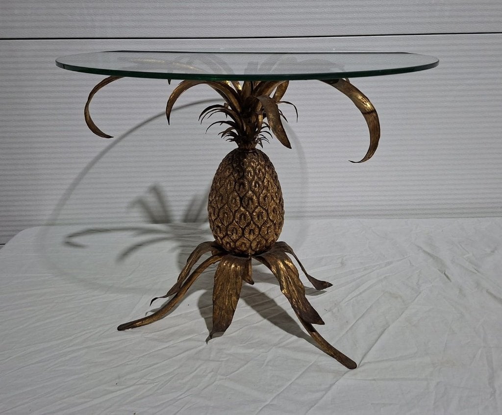 Hollywood regency brass pineapple sidetable, bijzettafel 70s, Minder dan 55 cm, Gebruikt, Hollywood regency, Metaal of Aluminium