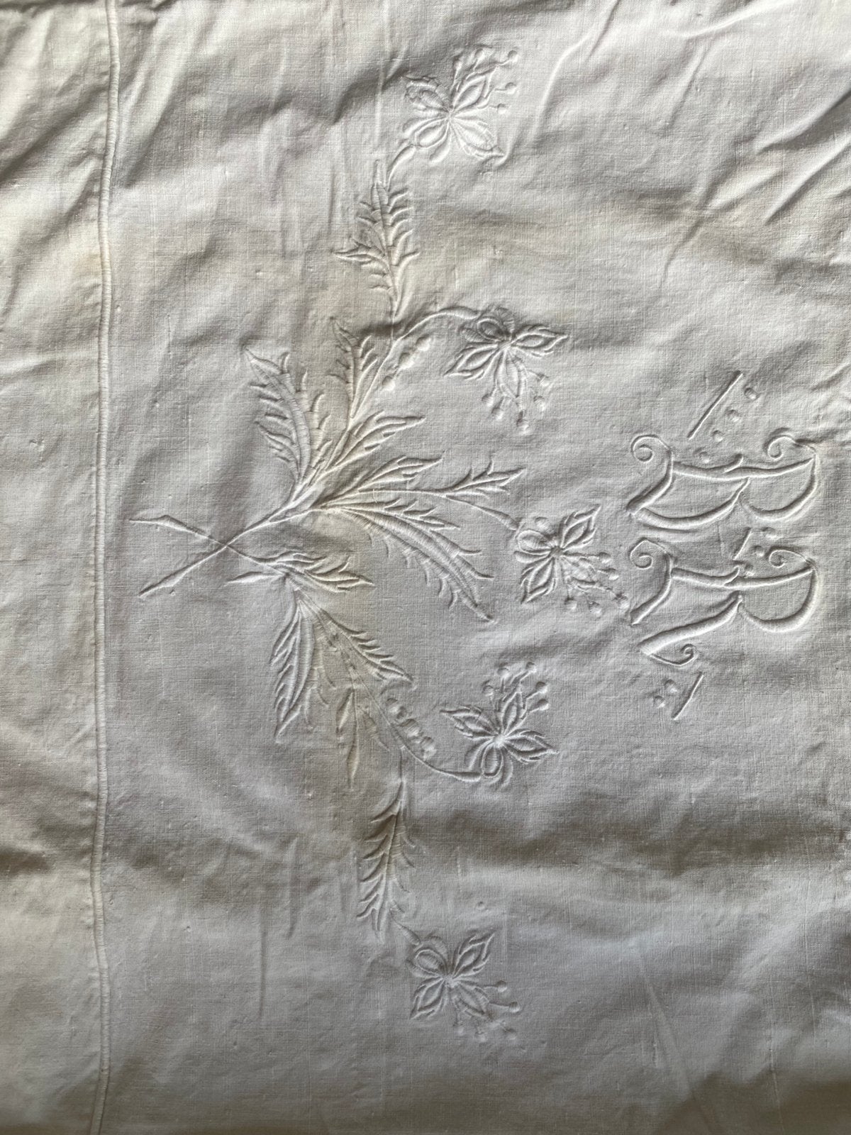 Linnen laken met monogram, Antiek en Kunst, Ophalen of Verzenden