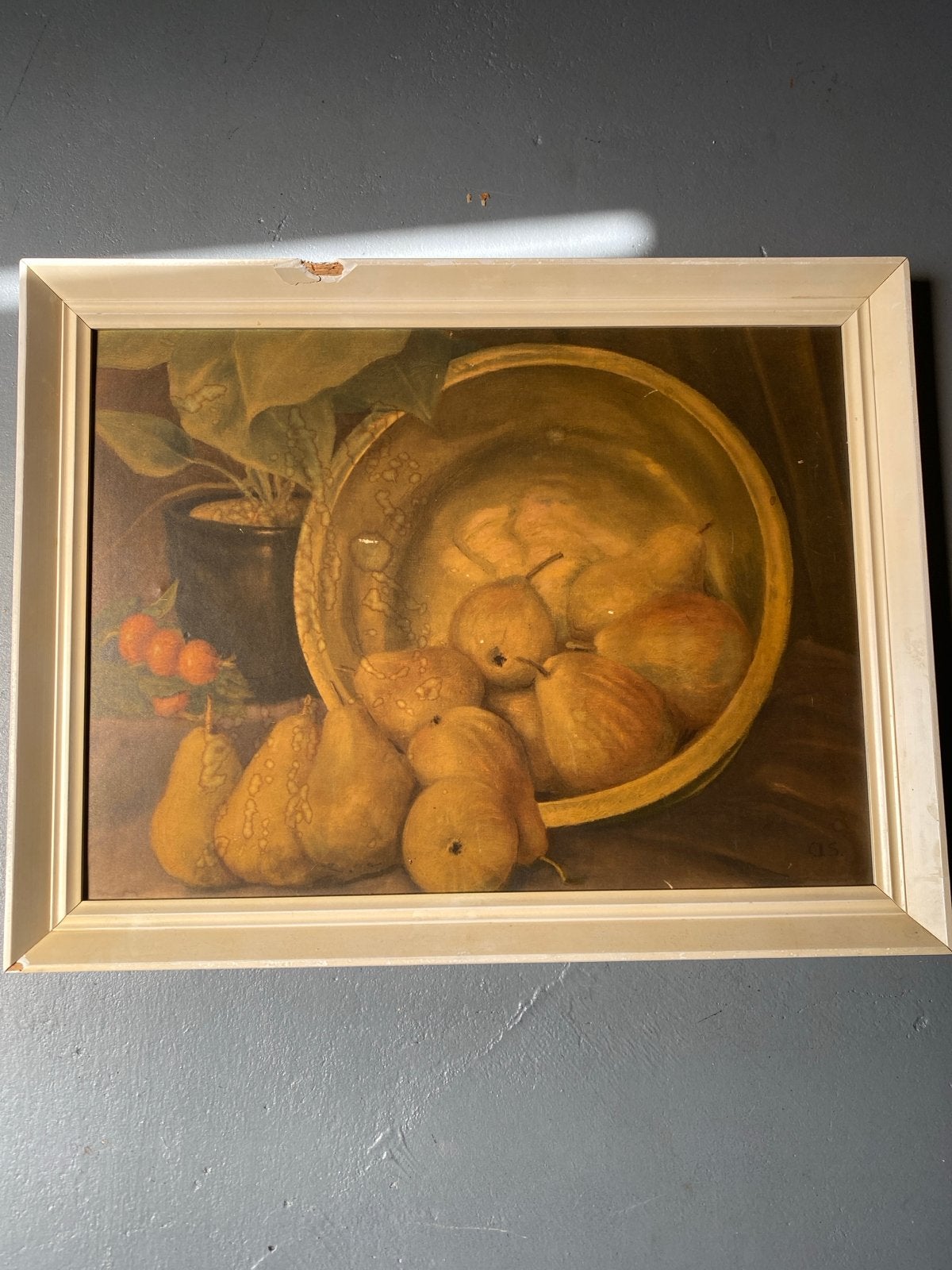Klassiek stilleven met peren en koperen schaal, Antiek en Kunst, Kunst | Schilderijen | Klassiek, Ophalen, Doek, Stilleven, Olieverf