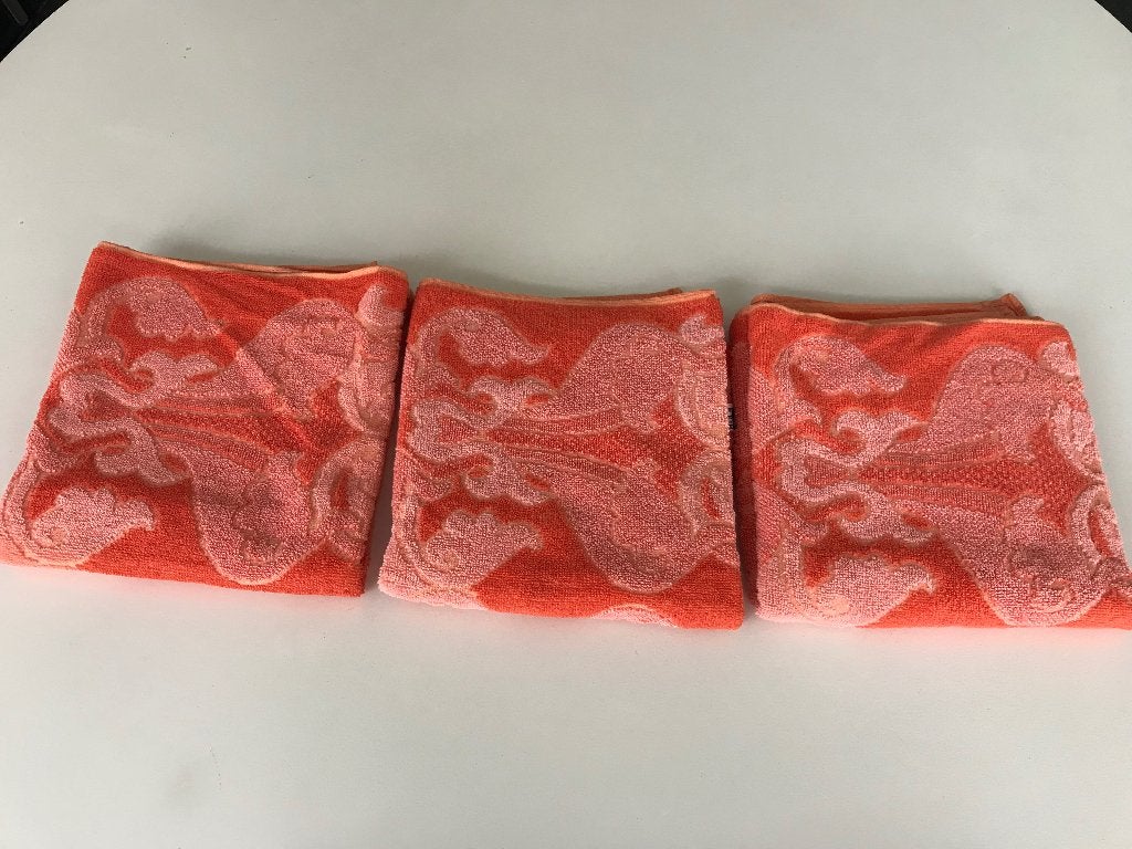 Set van 3 retro handdoeken Terry Fox oranje / roze, Ophalen of Verzenden, Huis en Inrichting