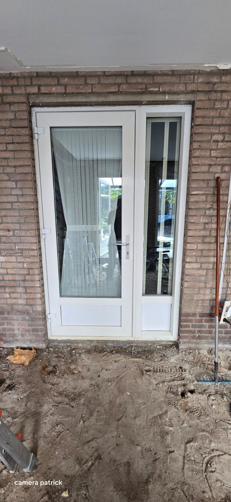 Kunststof kozijn met buitendeur en zijraam, Ophalen, Gebruikt, Buitendeur, Glas
