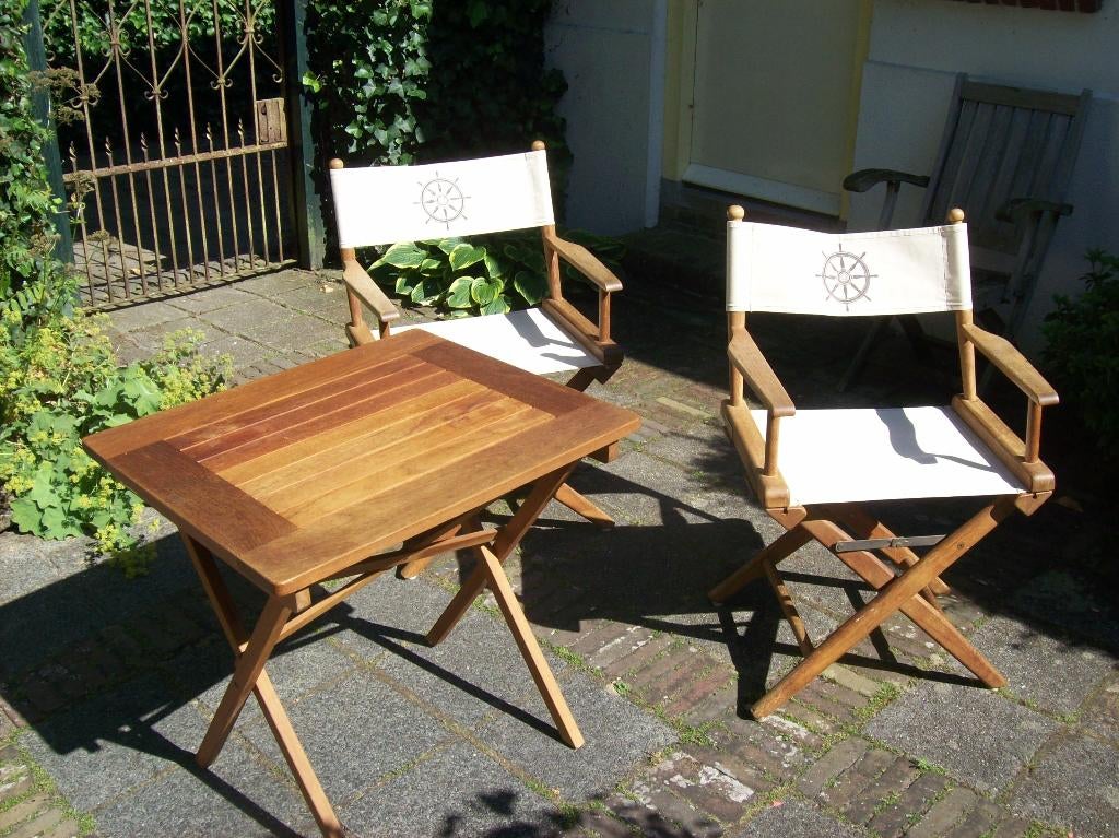 Teak dekstoelen /regiseurstoelen Type ARC. Teak opkl. tafel., Watersport en Boten, Ophalen of Verzenden, Gebruikt, Interieur en Kussens