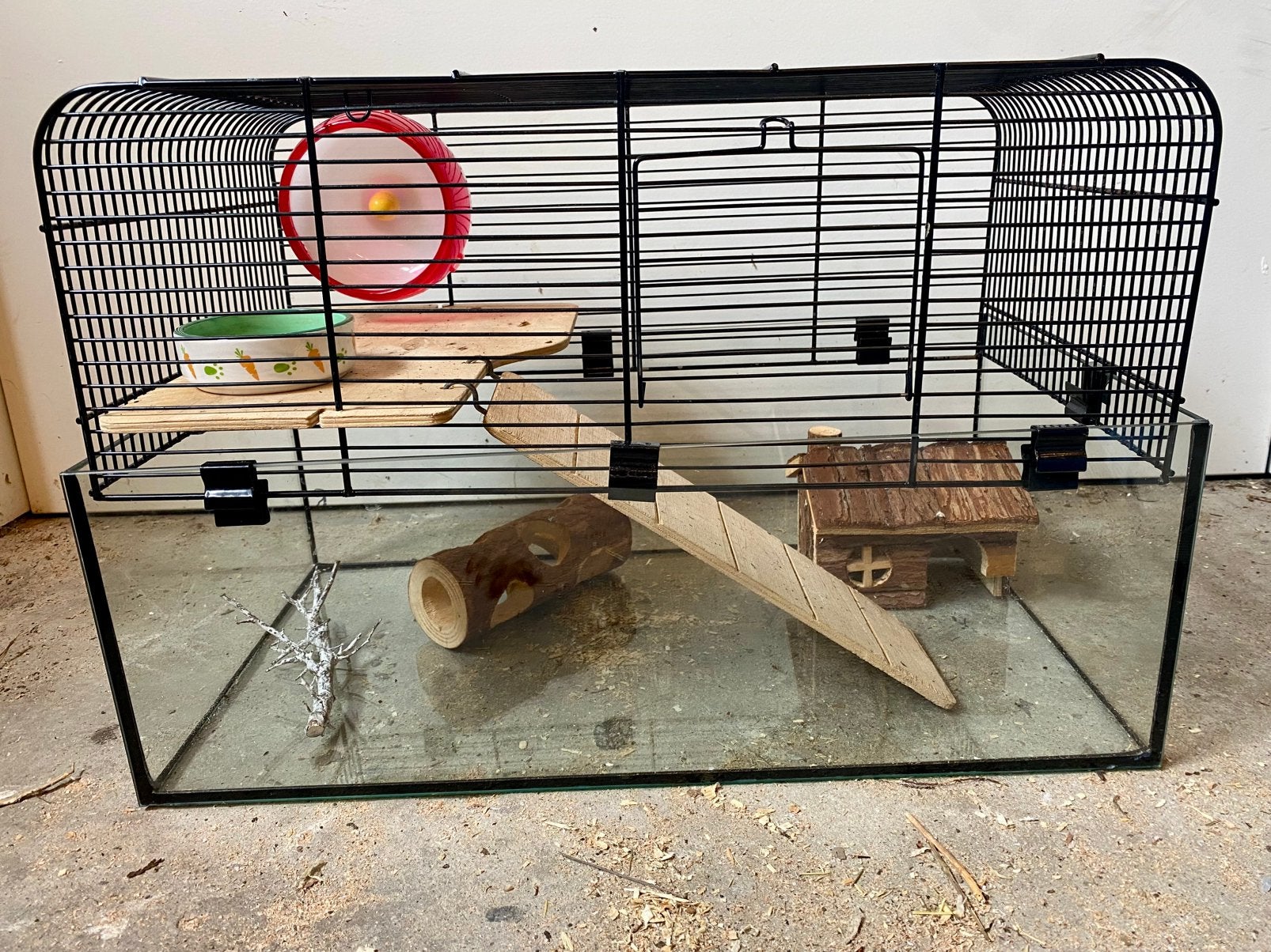 Hamster of muizen hok met glazen bak, Dieren en Toebehoren, Knaagdieren en Konijnen | Hokken en Kooien, Minder dan 75 cm, Zo goed als nieuw