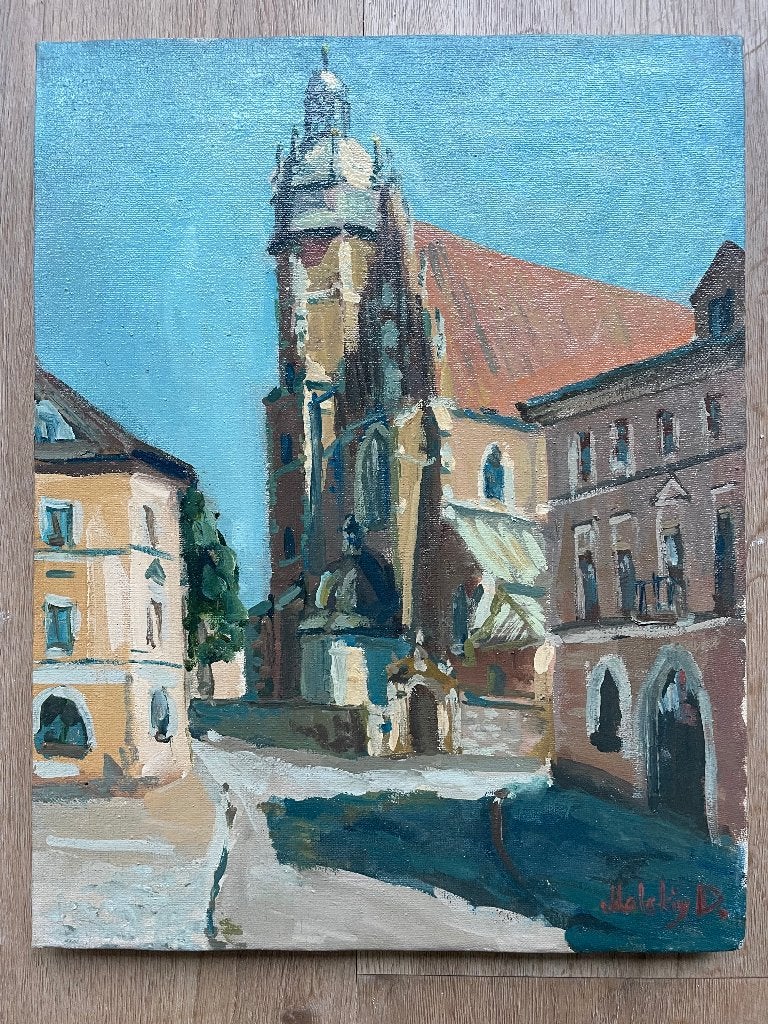 Sint-Catharinakerk in Krakau Polen, Antiek en Kunst, Gesigneerd, Ophalen of Verzenden, Olieverf, Overige materialen