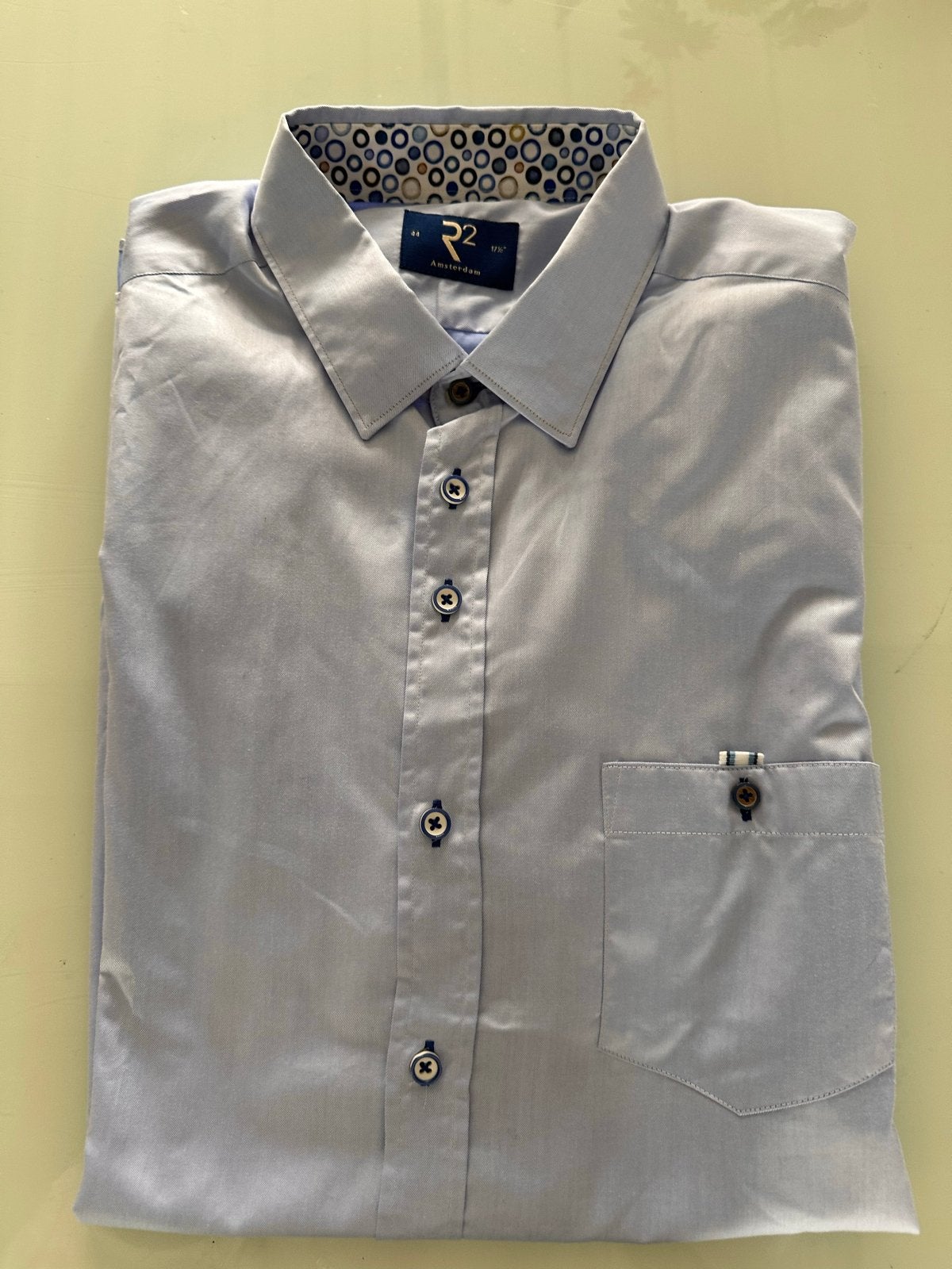 R2 Amsterdam Heren overhemd - Lichtblauw - Maat 44 (XL), Ophalen of Verzenden, Zo goed als nieuw, Blauw, Halswijdte 43/44 (XL)