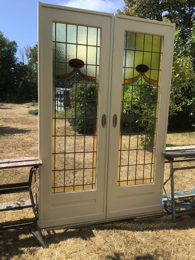 Antieke glas in lood ensuite deuren/schuifdeuren, Ophalen, 200 tot 215 cm, Glas, Buitendeur