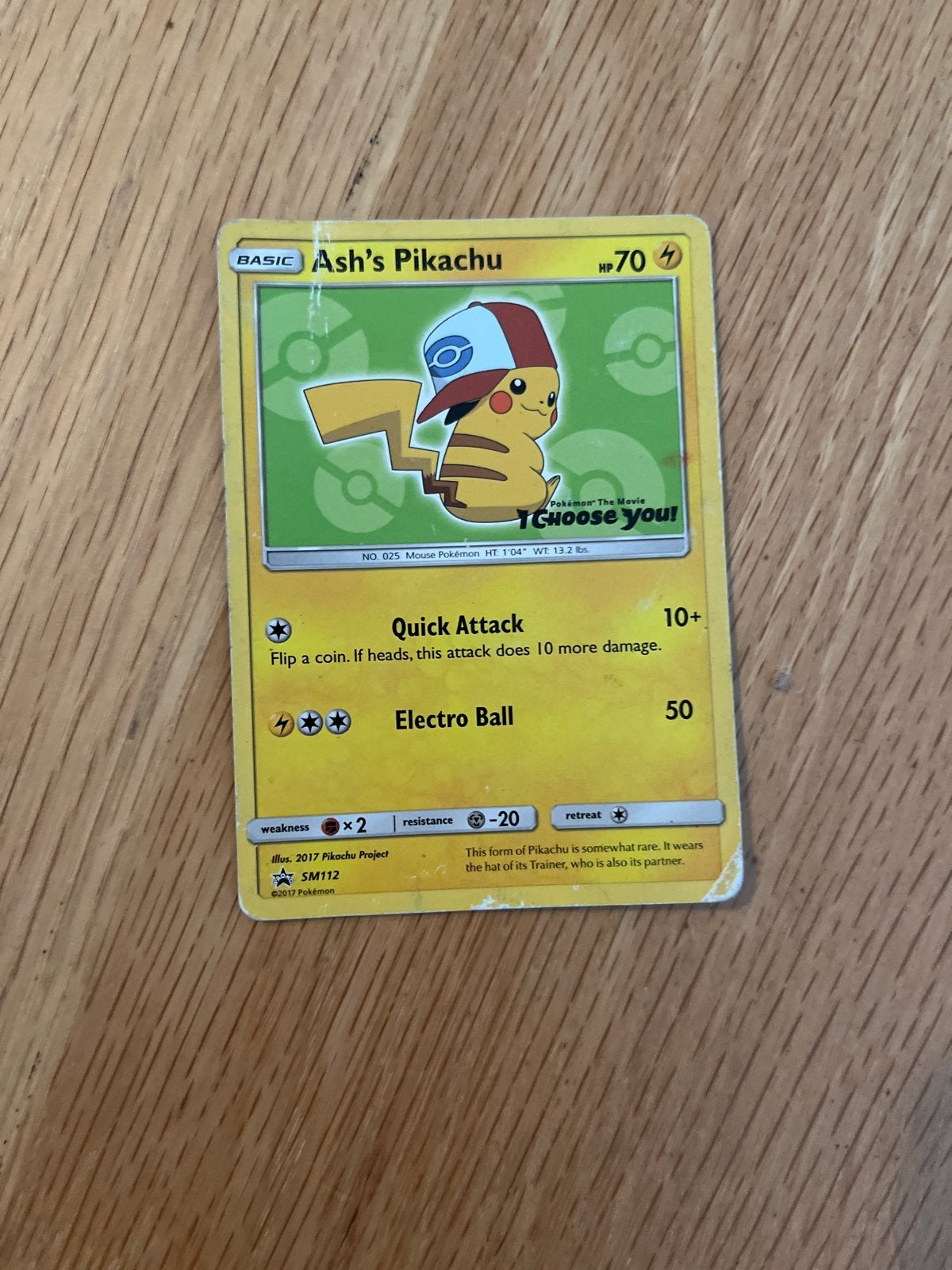 Ash's Pikachu Pokémon Kaart SM112 - Gebruikt, Ophalen of Verzenden, Gebruikt, Losse kaart