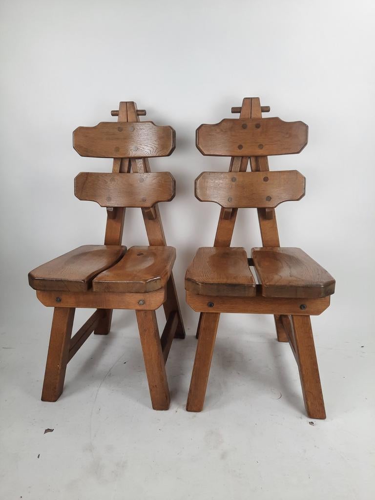 Vintage rustieke brutalist eikenhouten stoelen (set van 2), Ophalen