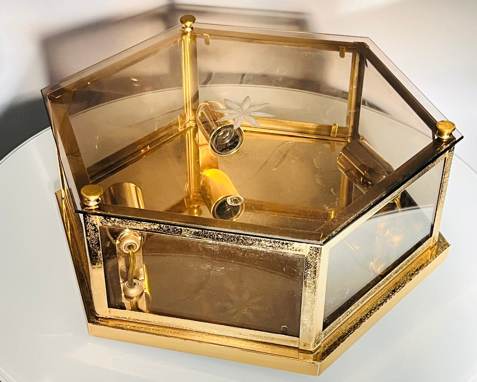 zeshoekige Hollywood Regency plafondlamp, Ophalen of Verzenden, Zo goed als nieuw
