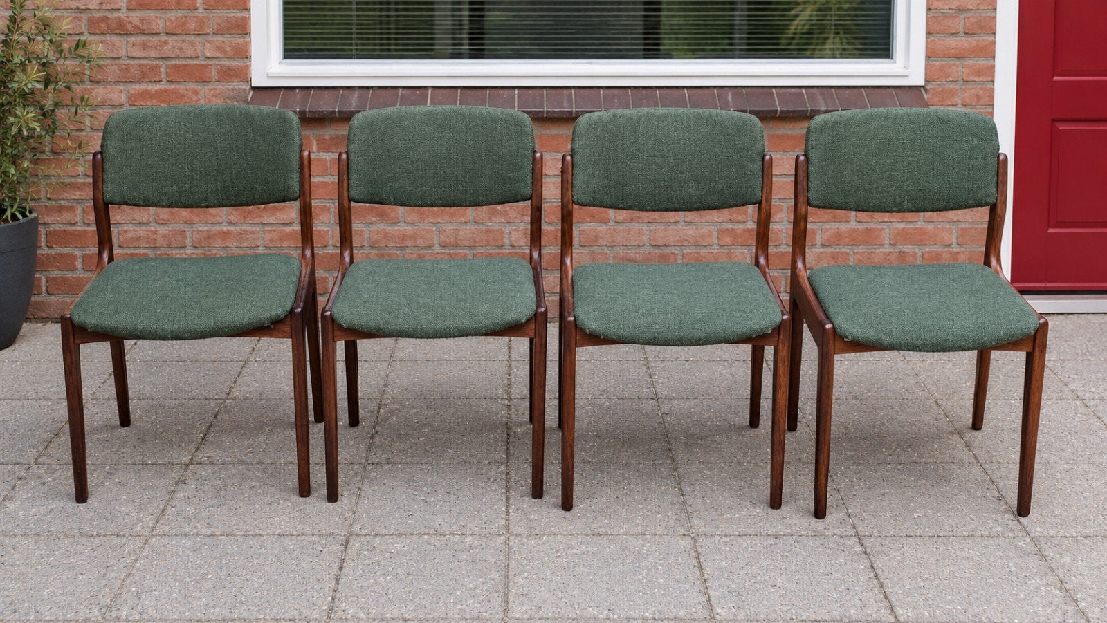 Set van 4 Vintage Deense Eetkamerstoelen - Groen, Ophalen