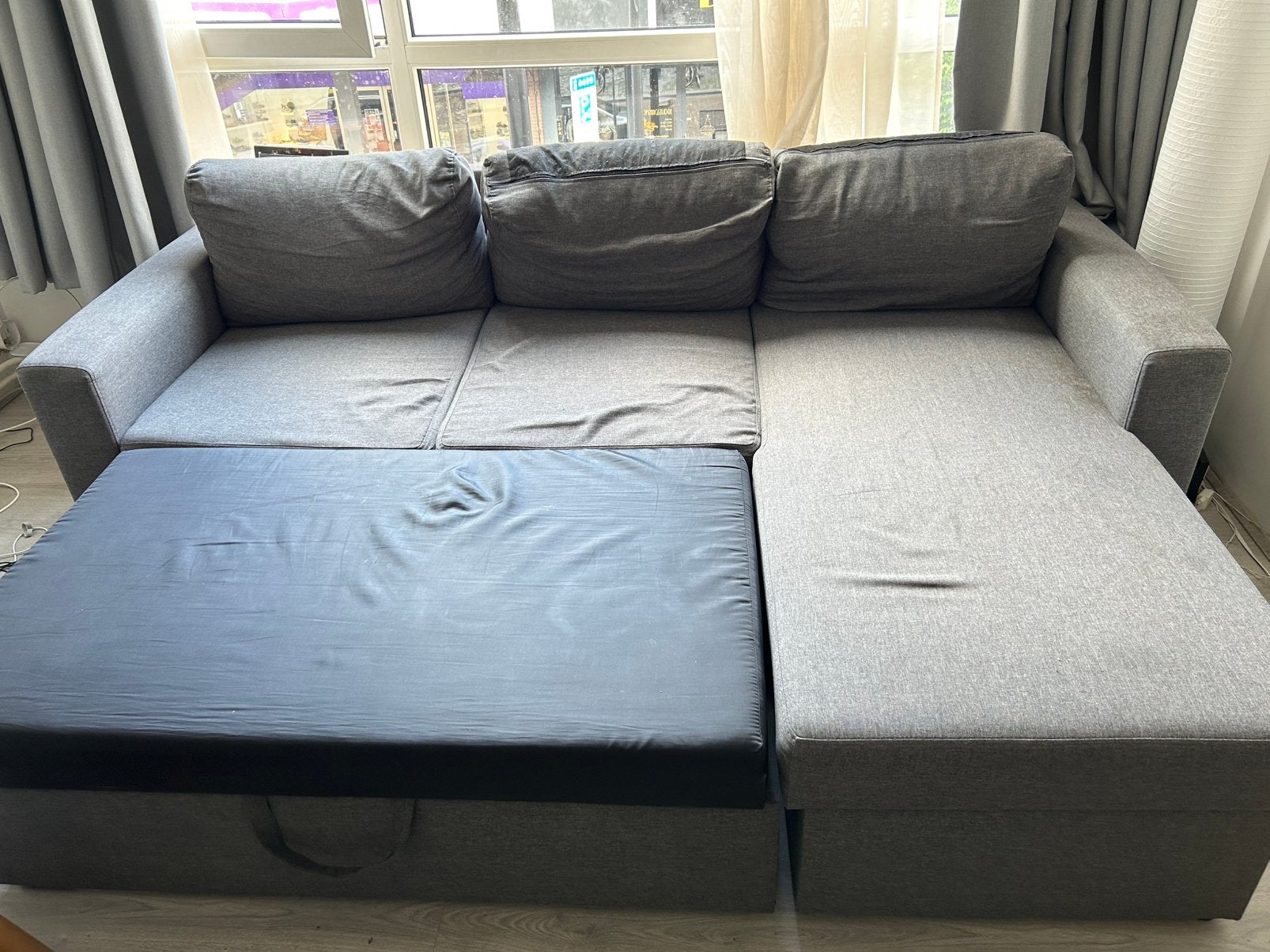 Grey Corner Sofa Bed, Convertible Sleeper Couch-3/4 Seater, Hoekbank, Ophalen of Verzenden, Zo goed als nieuw, 200 tot 250 cm