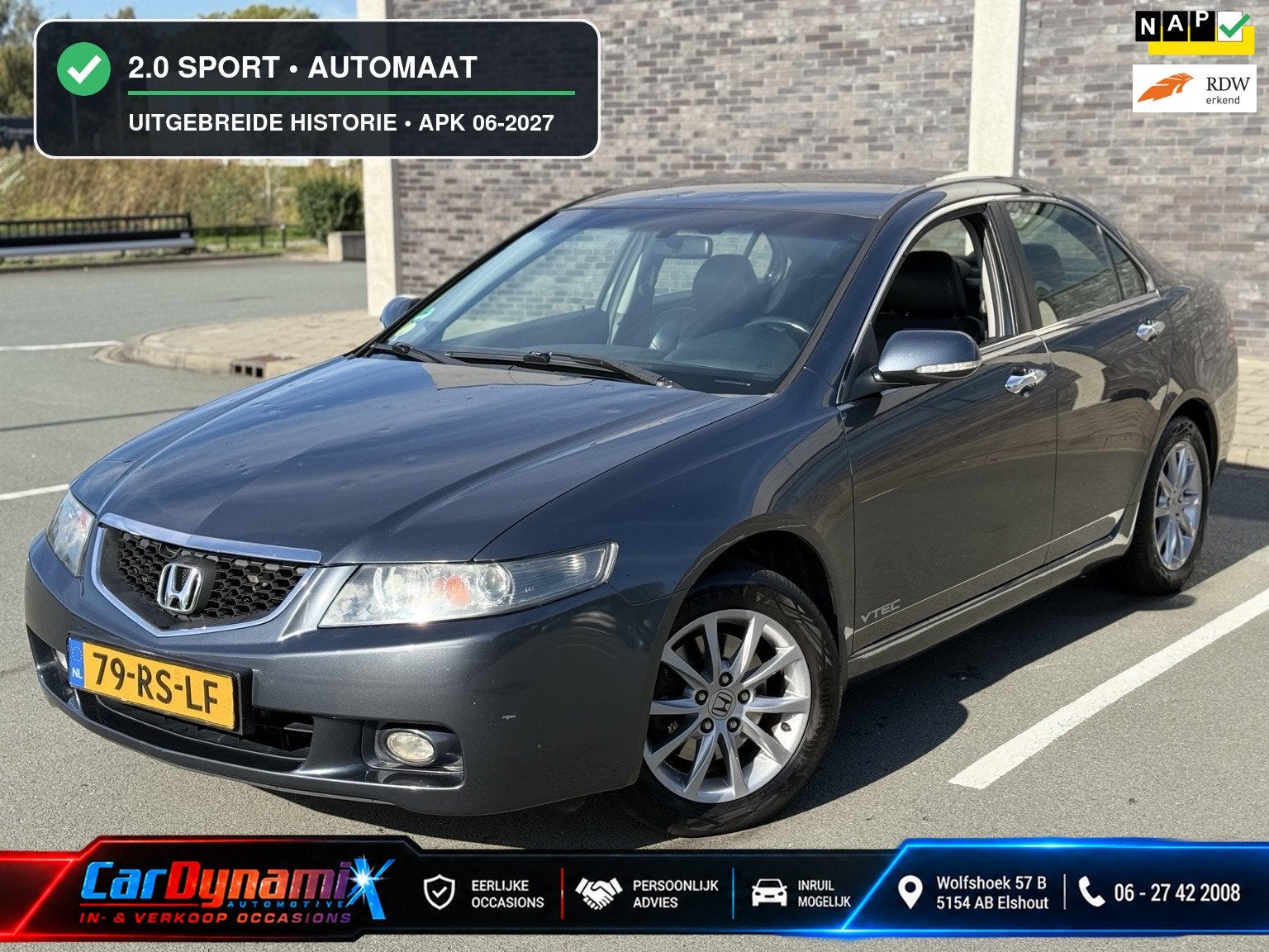 Honda Accord 2.0i Sport | Automaat | Historie | APK 2027 | L, Auto's, Gebruikt, 4 cilinders, Leder en Stof, Origineel Nederlands