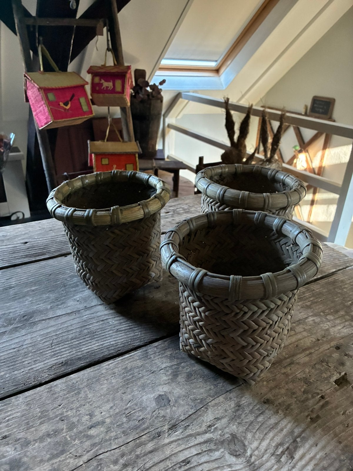 Rieten mandjes (1), Ophalen of Verzenden, Zo goed als nieuw, Rond, Riet