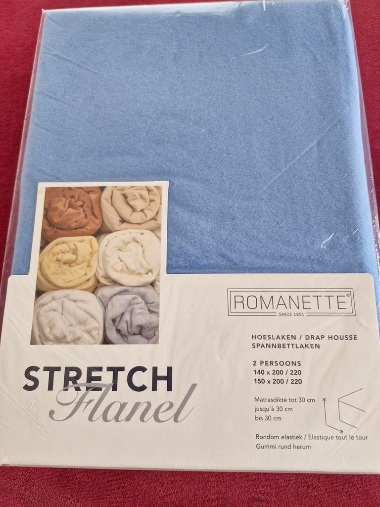 Romanette Stretch Flanel Hoeslaken - 2 Persoons Blauw, Blauw, Hoeslaken of Sloop, Ophalen of Verzenden, Nieuw