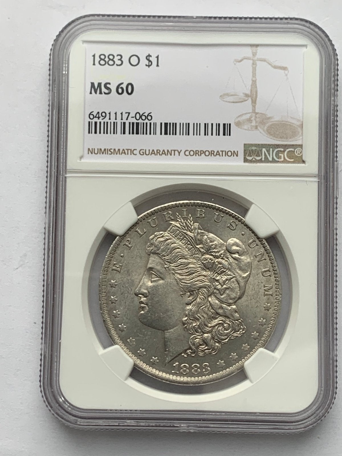Morgan dollar 1883o in slab ms60, Ophalen of Verzenden, Zilver