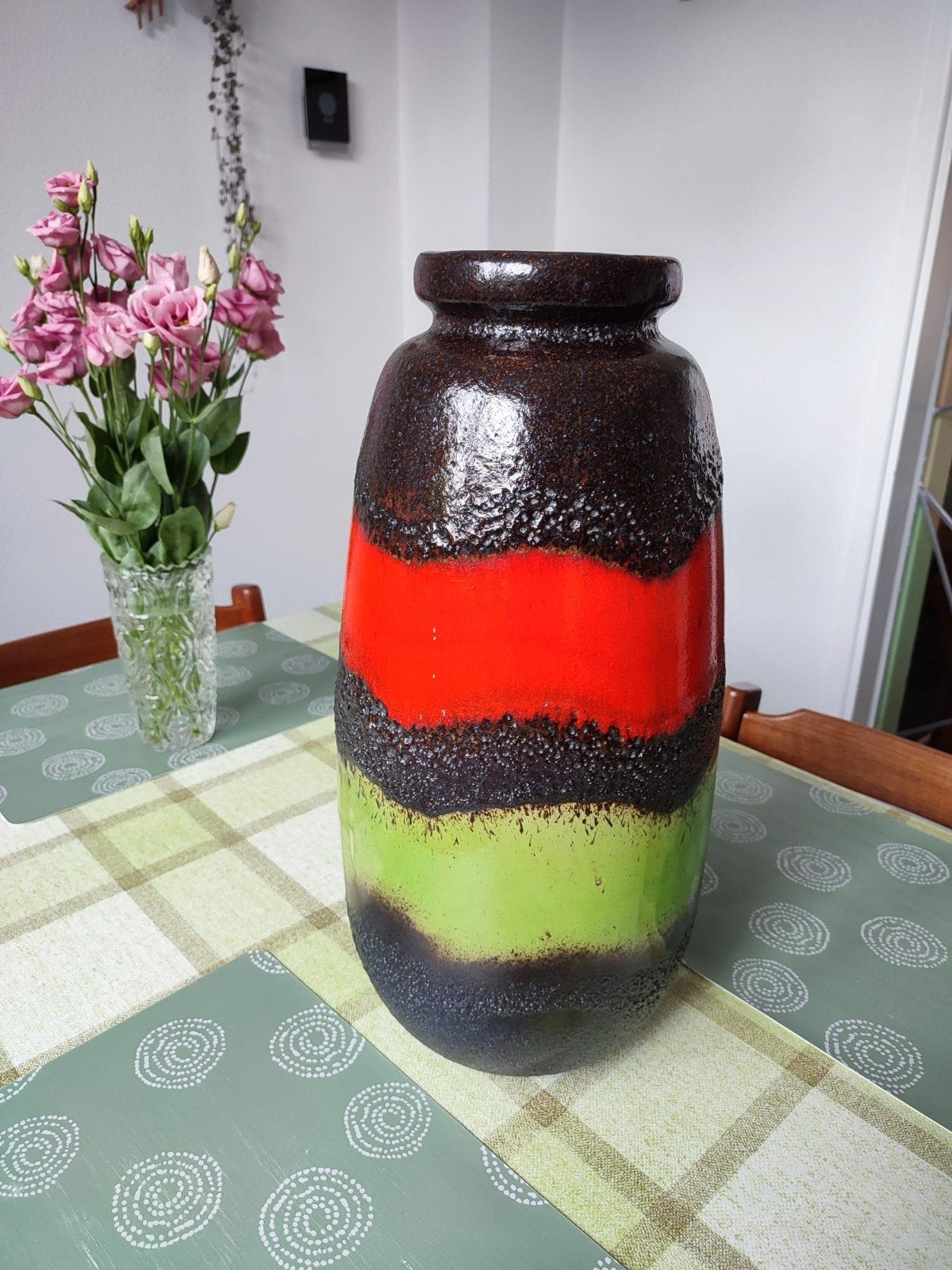 Vintage West Germany Fat Lava vaas - rood, groen, bruin, Ophalen