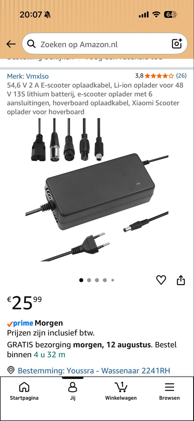 E-scooter oplader 54.6V 2A met 6 aansluitingen, Ophalen of Verzenden, Nieuw