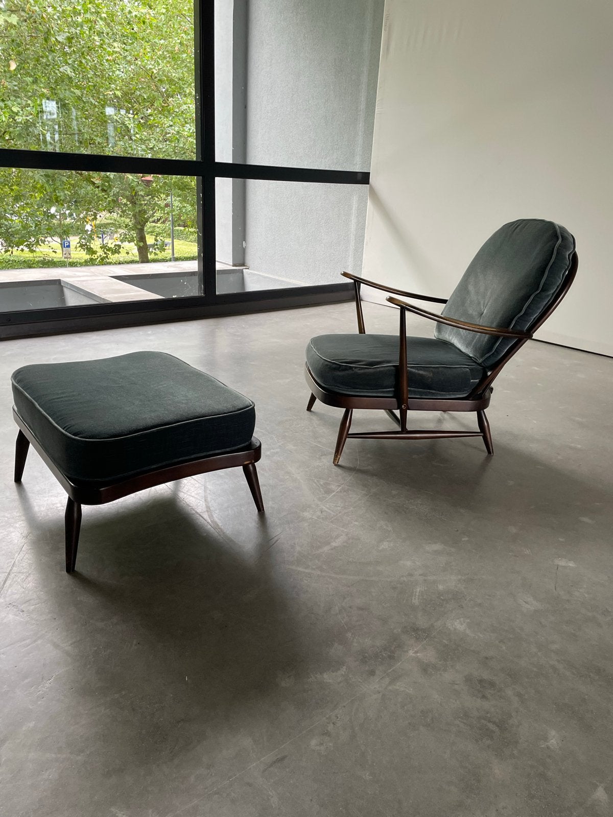 Vintage Ercol Fauteuil met Voetenbank - Jaren '50/'60, Ophalen, Gebruikt, ., Minder dan 75 cm