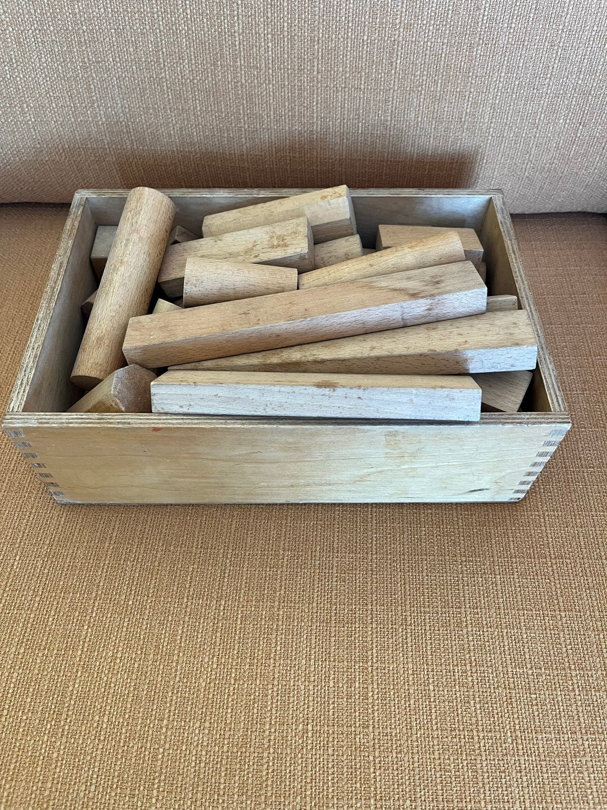 Vintage houten bouwblokken in doos, Kinderen en Baby's, Ophalen of Verzenden, Gebruikt, Overige typen