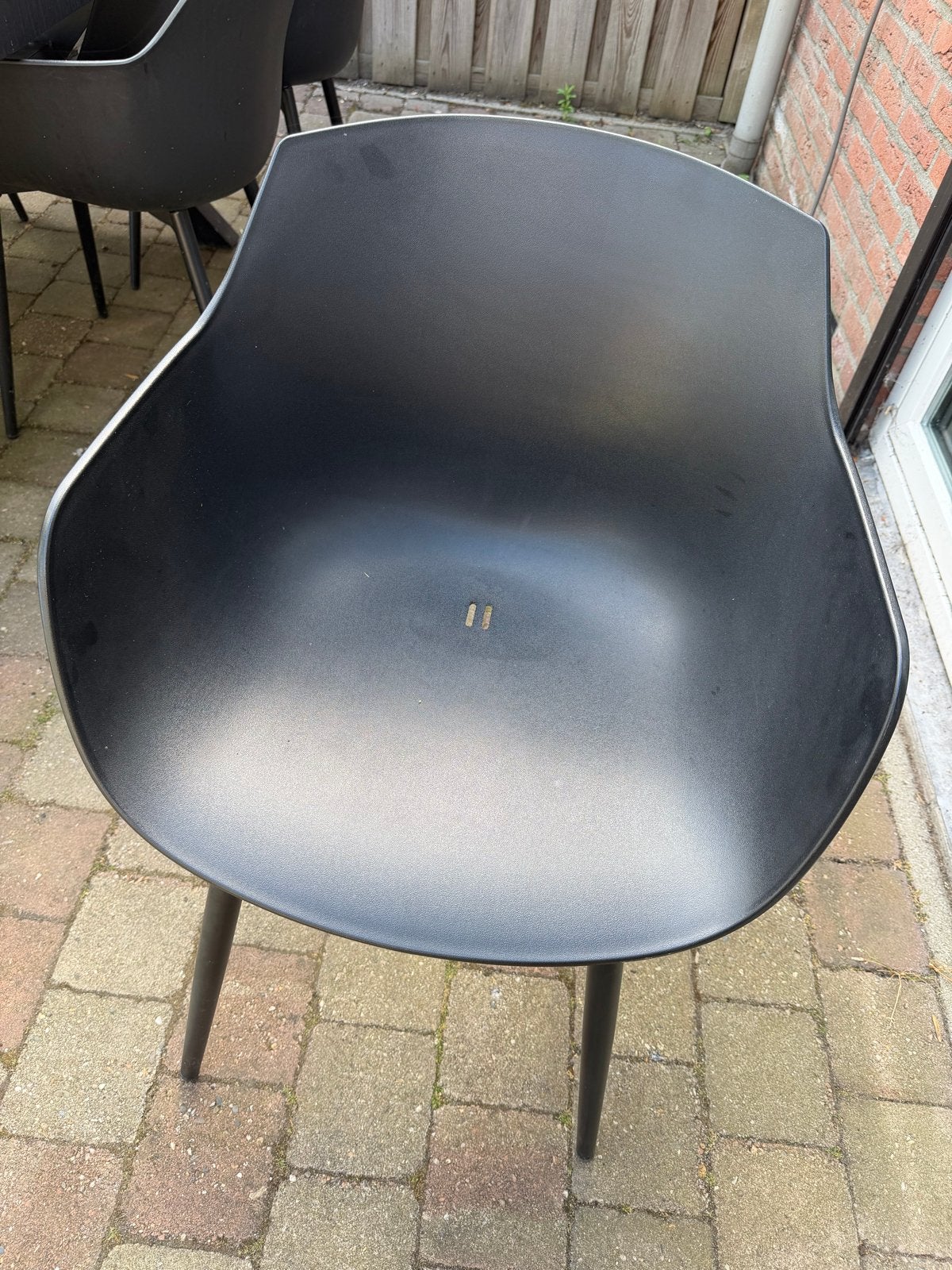 6 zwarte tuinstoelen - 55x45x80 cm, Huis en Inrichting, Stoelen, Gebruikt, Vijf, Zes of meer stoelen, Kunststof, Zwart, Ophalen of Verzenden