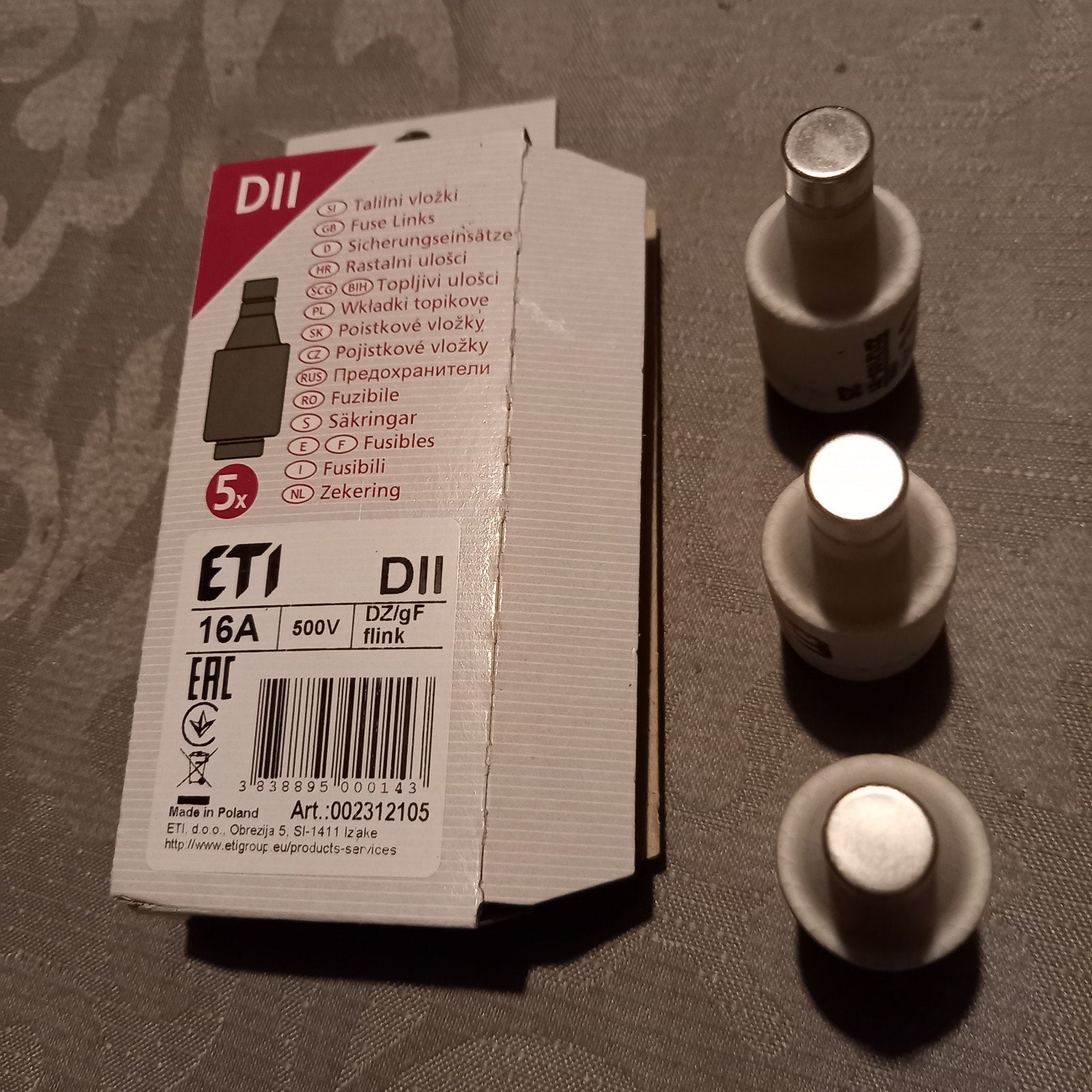 ETI DII Zekering 16A 500V - 3 stuks, Ophalen of Verzenden, Nieuw, Overige merken, Overige typen