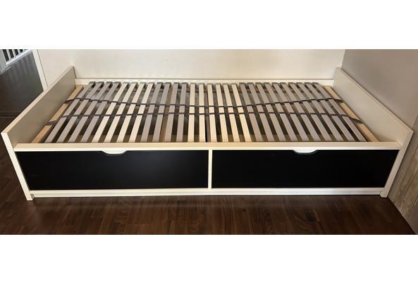 Ikea Flaxa bed zwart/wit met handige opberglades, Gebruikt, 90 cm, Eenpersoons, Zwart