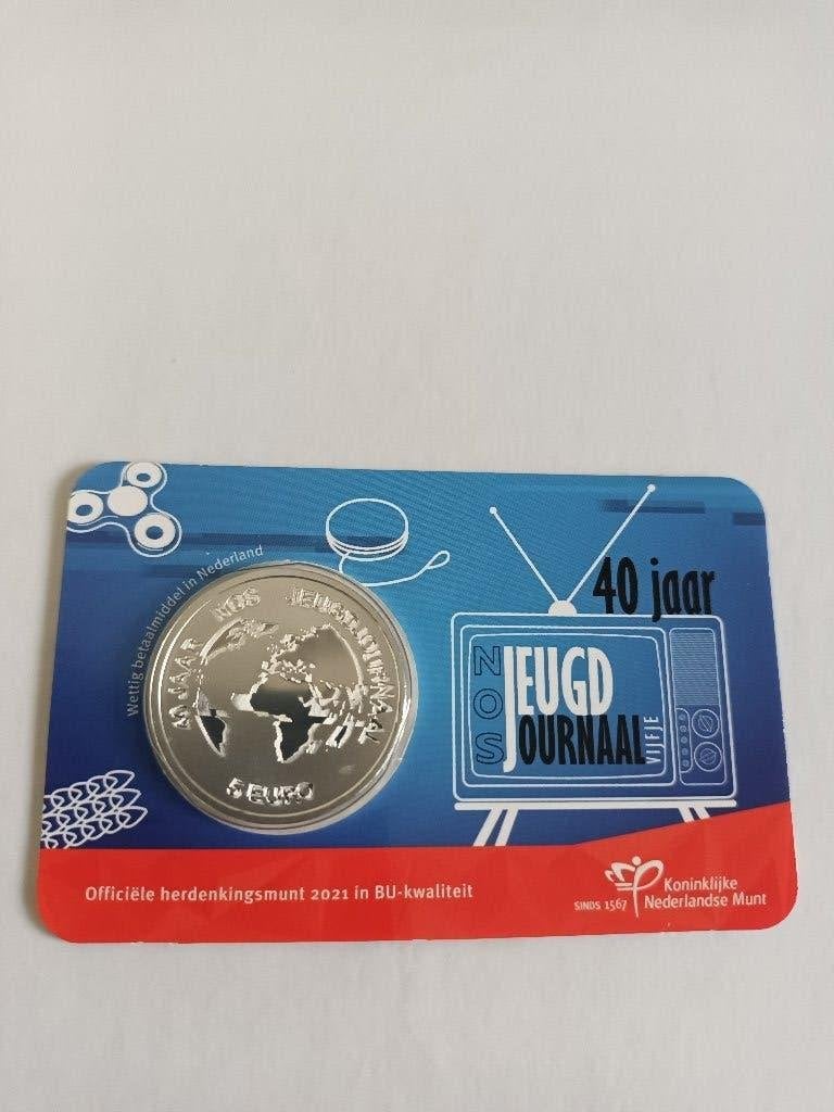 5 Euromunt Jeugdjournaal in Coincard - 40 Jaar NOS, Ophalen of Verzenden, Nederland, Munten