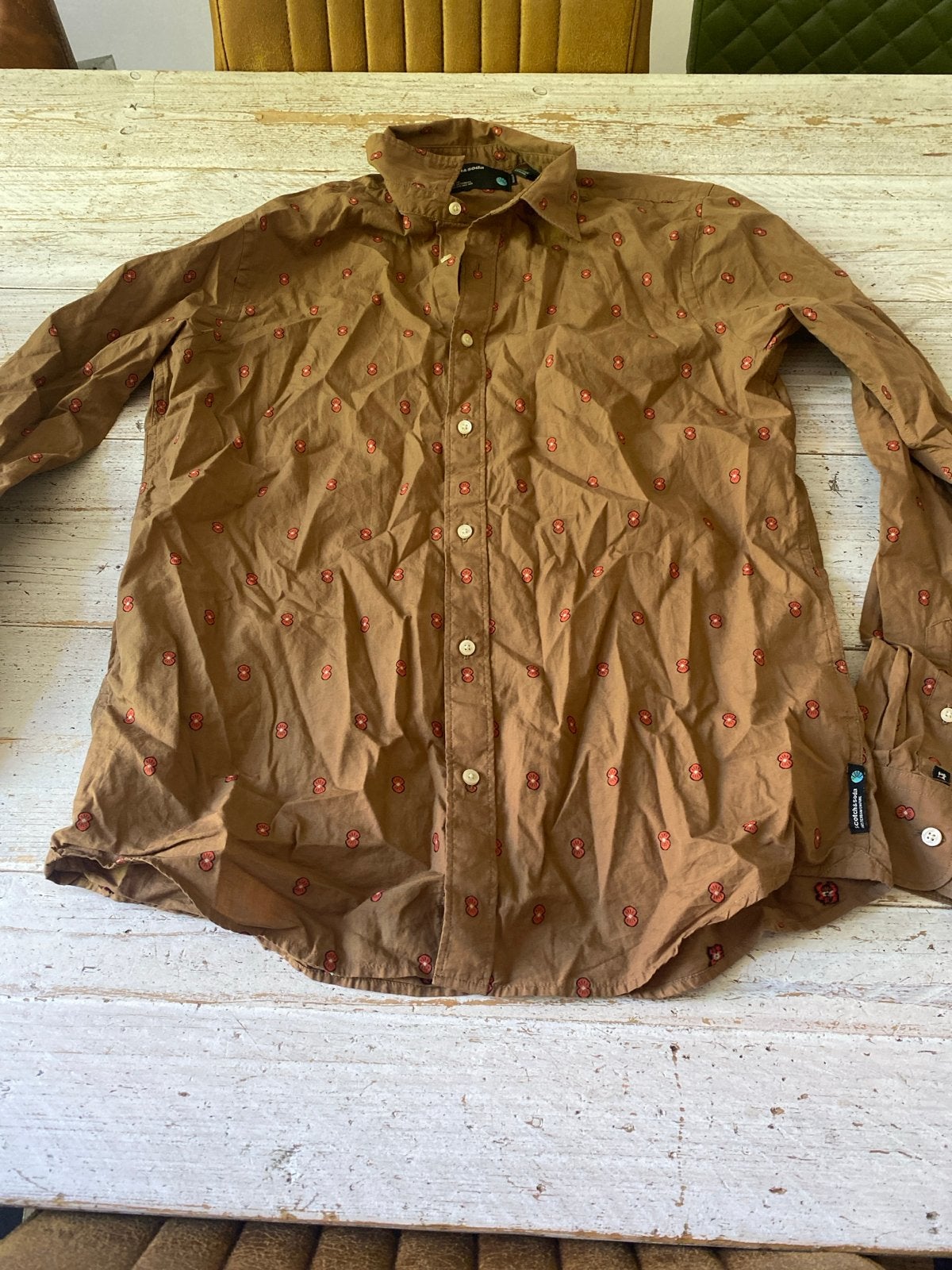 Scotch & Soda overhemd bruin met print, maat M, Kleding | Heren, Overhemden, Ophalen of Verzenden, Gedragen, Bruin, Halswijdte 39/40 (M)