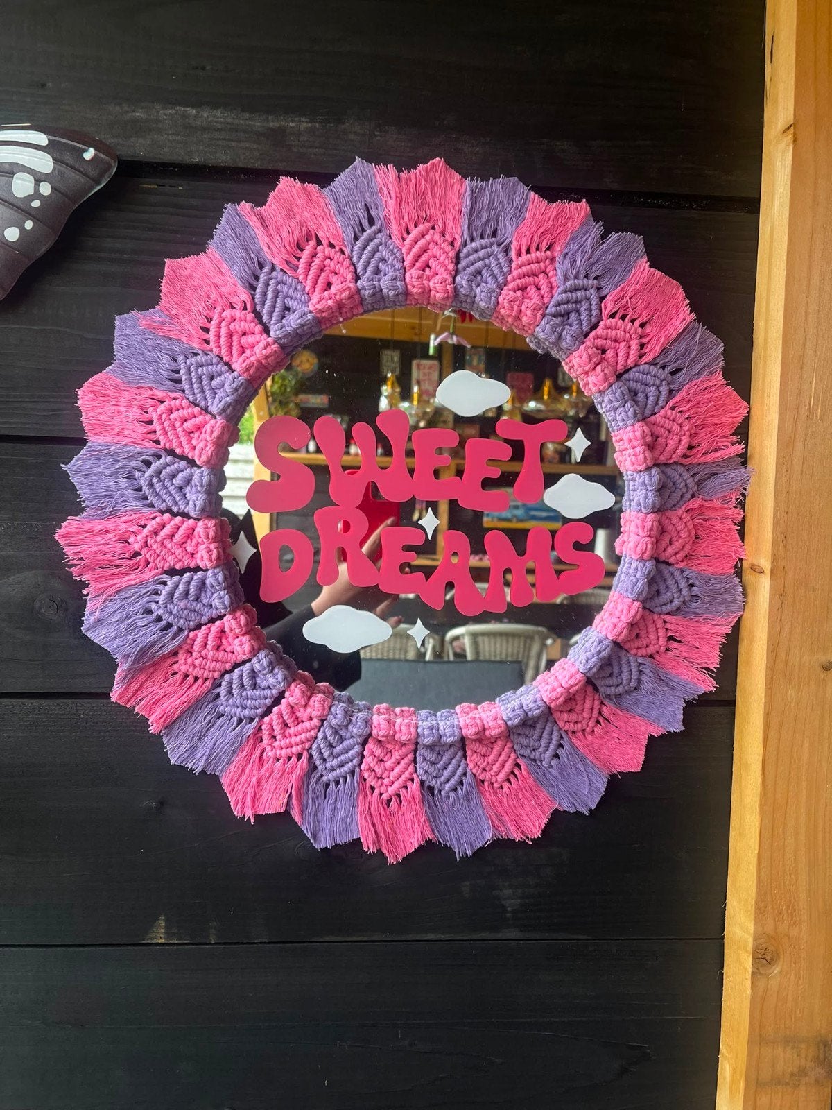 Handgemaakte Macramé Spiegel 'Sweet Dreams' - Rond 50cm, Huis en Inrichting, Ophalen