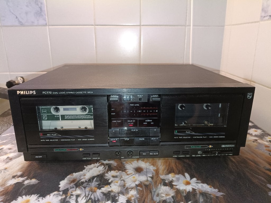 philips cassette deck, Ophalen of Verzenden, Dubbel, Philips, Tape counter