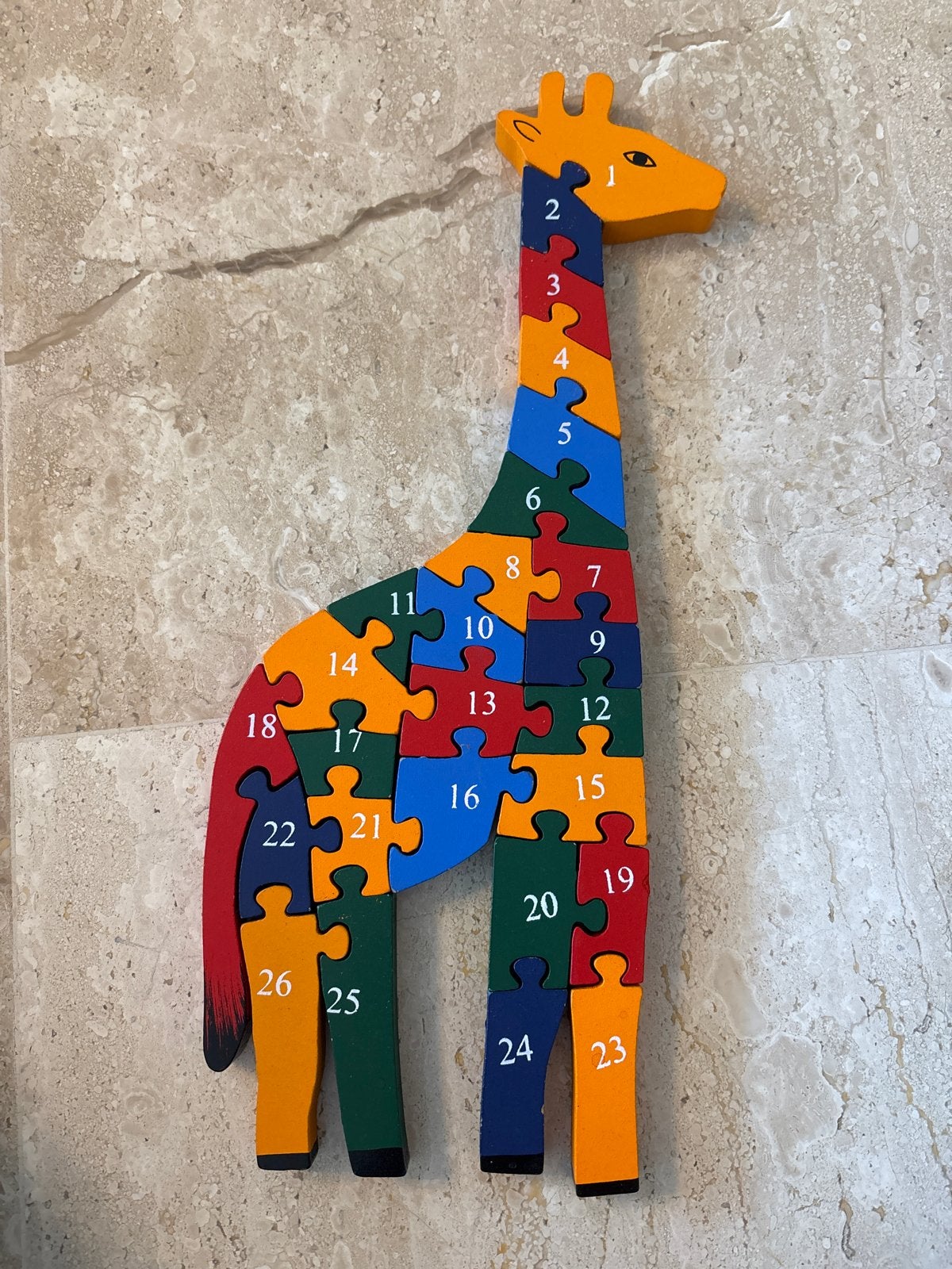 Houten Giraffe Puzzel: Cijfers & Letters Leren, Ophalen, 2 tot 4 jaar, 10 tot 50 stukjes, Zo goed als nieuw