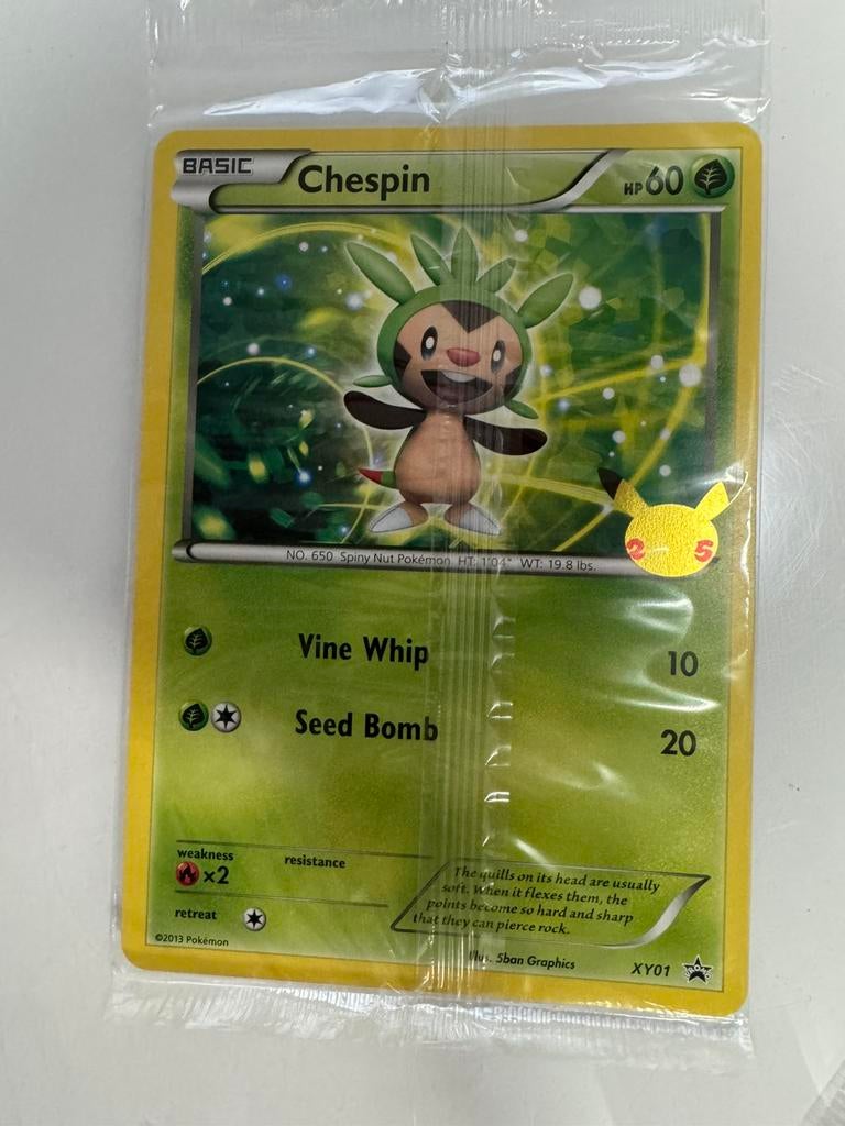 Chespin XY01 Pokemon 25th Celebrations Promo Sealed Jumbo, Ophalen of Verzenden, Zo goed als nieuw
