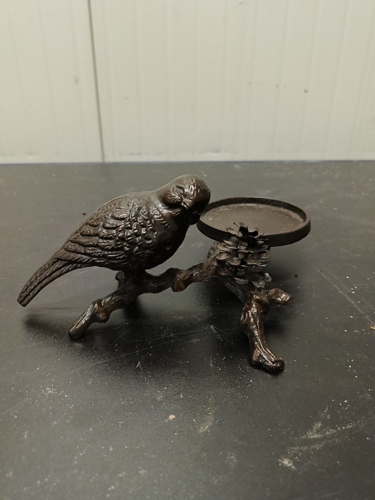 Vintage Gietijzeren Waxinelichthouder vogel, Huis en Inrichting, Woonaccessoires | Kandelaars en Kaarsen, Bruin, Ophalen of Verzenden