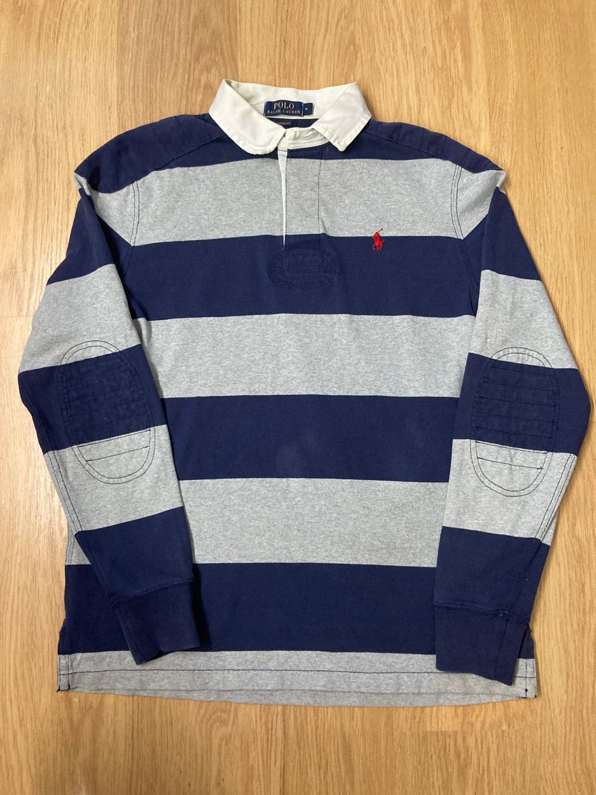 Ralph Lauren Rugbypolo - M - Custom Fit - Grey - Navy, RALPH LAUREN, Maat 48/50 (M), Ophalen of Verzenden, Zo goed als nieuw