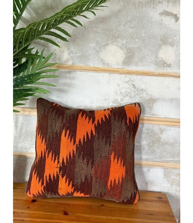 Modern Kilim Kussenhoes 40x40 cm met Vulling, Ophalen of Verzenden, Nieuw, Oranje, Vierkant