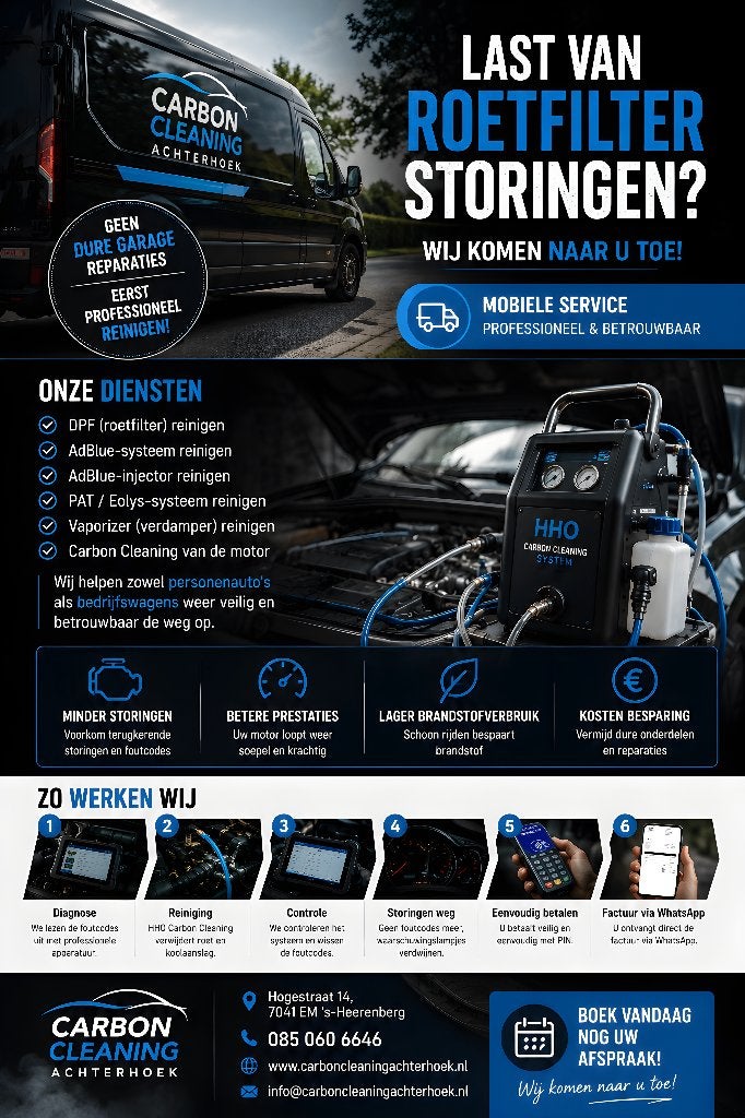Roetfilter reinigen op locatie zonder demontage, Mobiele service, Overige werkzaamheden