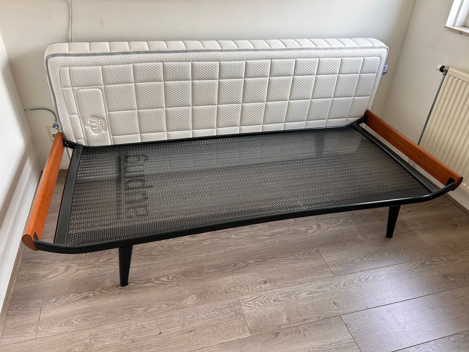 Origineel vintage Auping Cleopatra bed/bank m/z matras, Ophalen, Gebruikt, Eenpersoons, Zwart