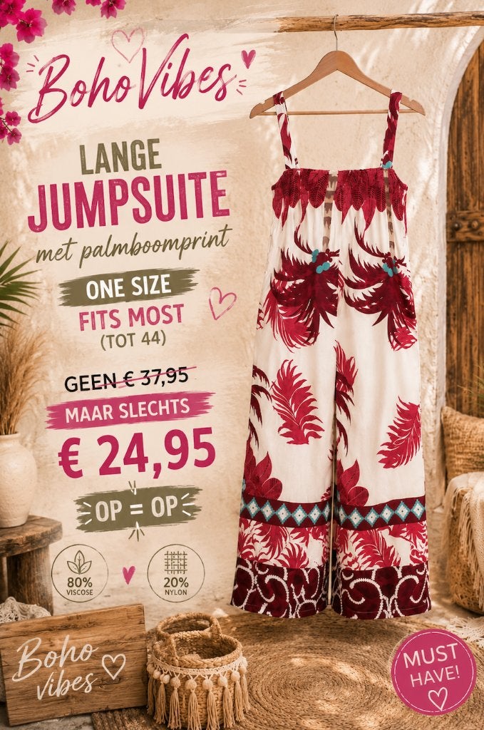 BohoVibes lange jumpsuite met palmboomprint one size Tot 44, Ophalen of Verzenden, Nieuw, Maat 42/44 (L)