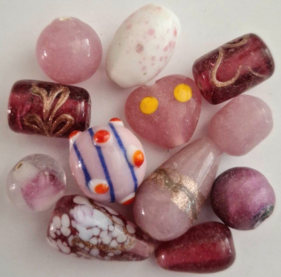 Roze lampwork en glas kralen 1-2 cm i, Verzenden, Nieuw, Kraal