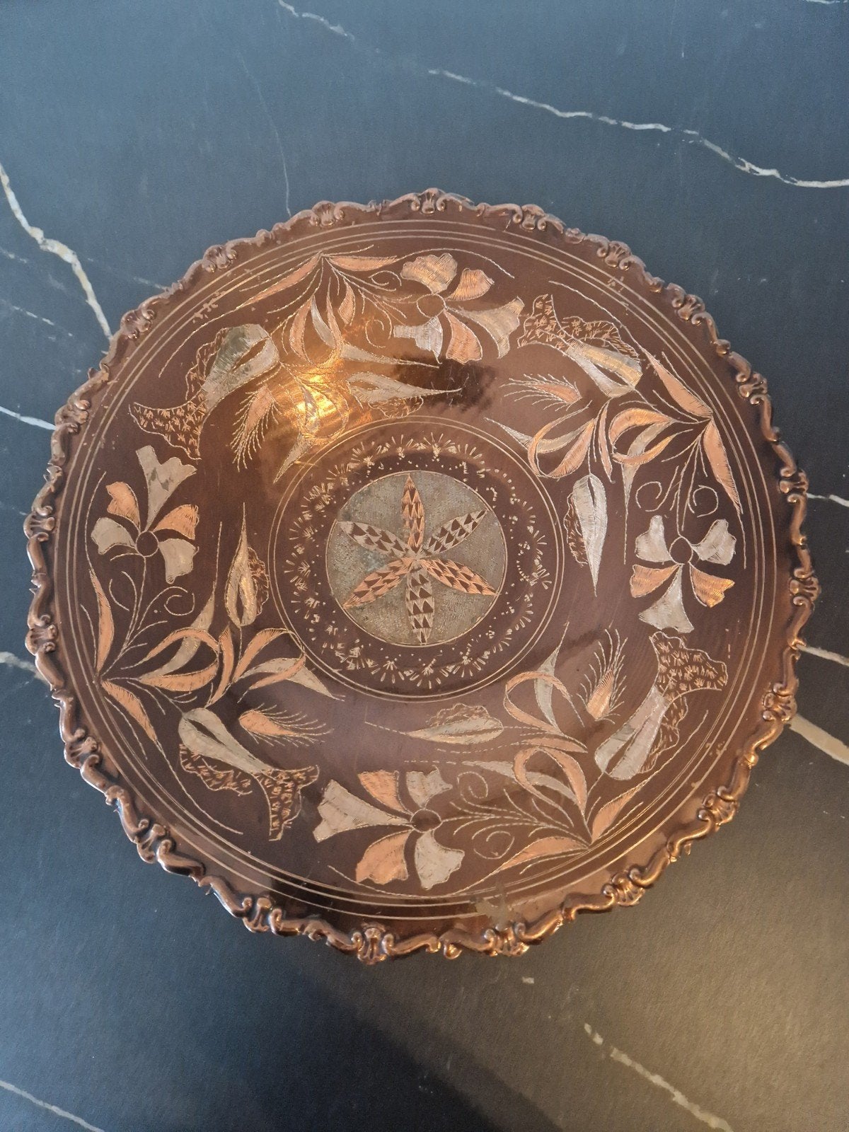 Turks handgemaakt koperen sierbord - 27 cm, Ophalen of Verzenden
